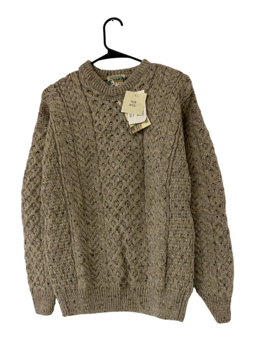 Connemara Knitwear Aran Sweater Small Beige Irish Fisherman Cable Knit Wool NWT